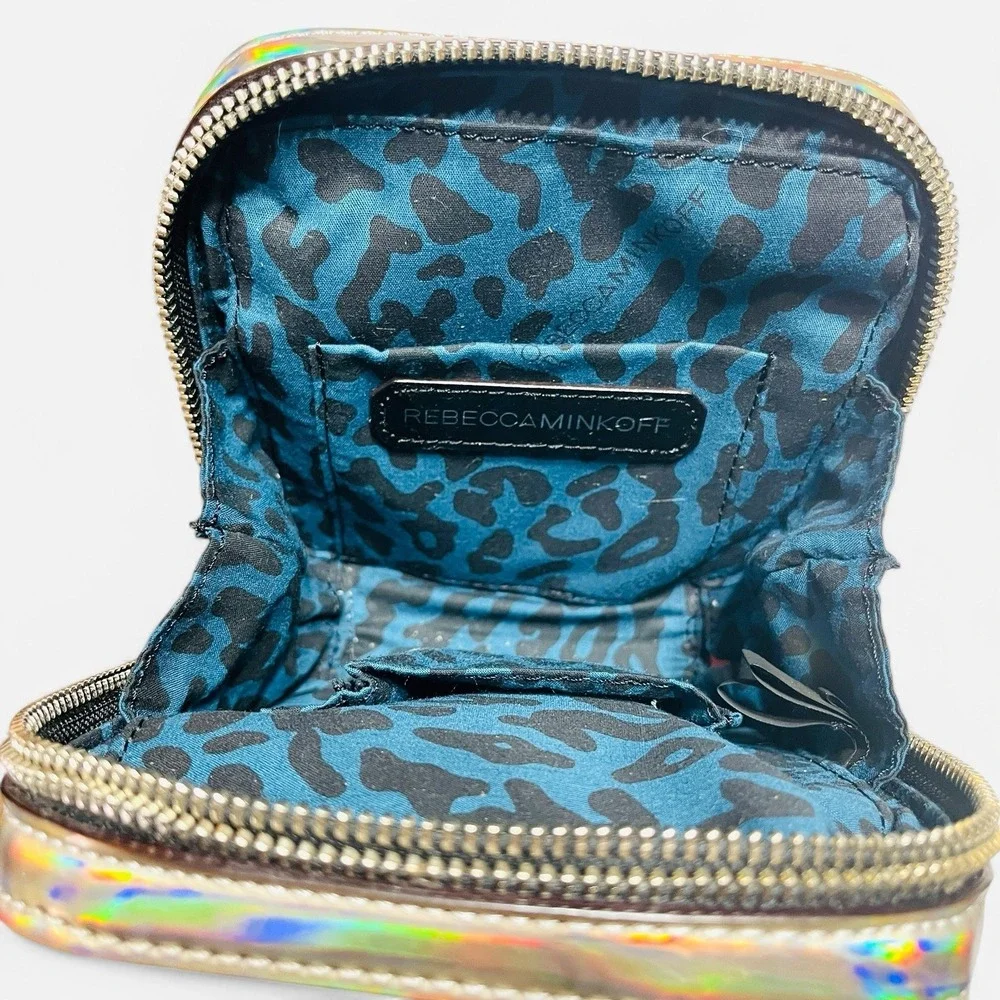 Rebecca Minkoff Iridescent Metallic Foil Square Wristlet Bag Clutch Silver Studs
